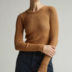 Everlane Cotton Cozy Rib Long-Sleeve Tee - Cappuccino - Size Small